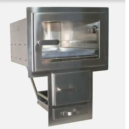 Forno a lenha em aço inox com porta de vidro para embutir na alvenaria TF000592-4
