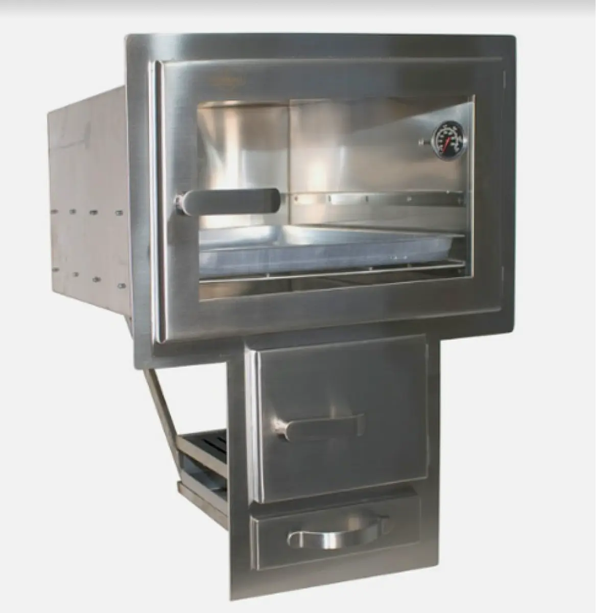 Forno a lenha em aço inox com porta de vidro para embutir na alvenaria TF000592-4