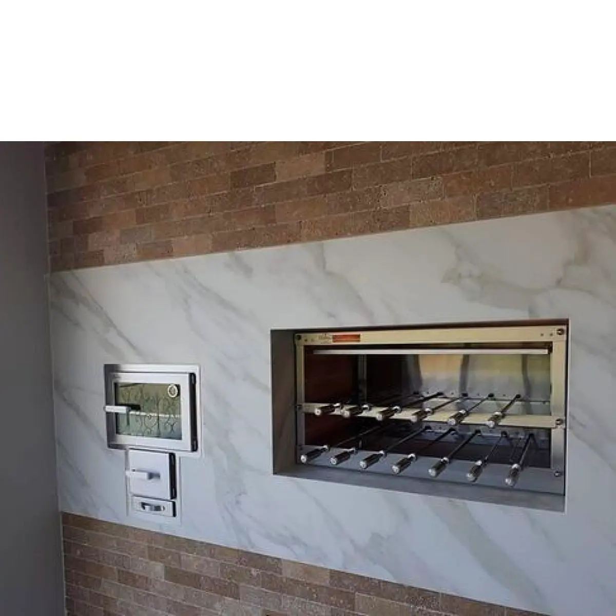 Forno a lenha em aço inox com porta de vidro para embutir na alvenaria TF000592-4