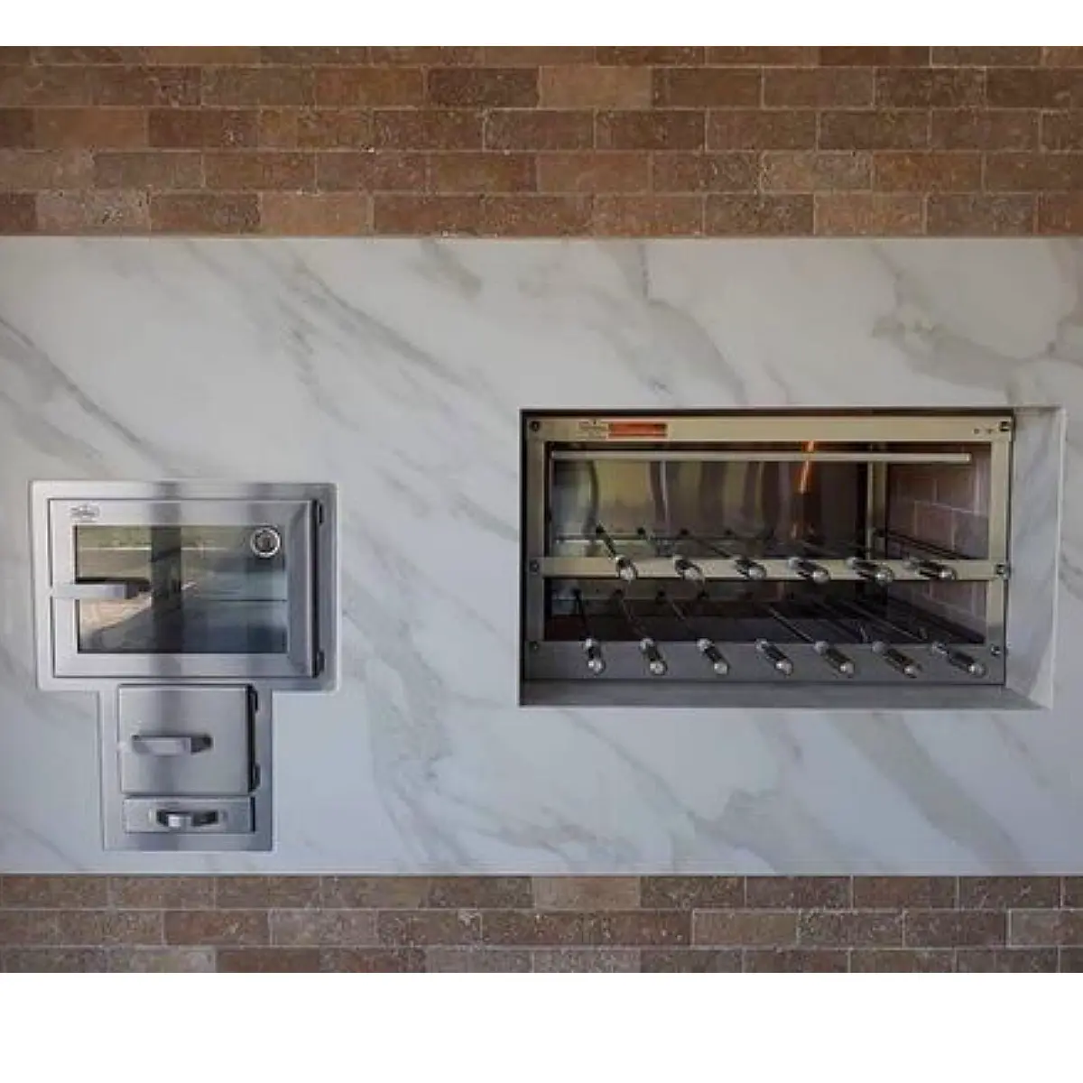 Forno a lenha em aço inox com porta de vidro para embutir na alvenaria TF000592-4