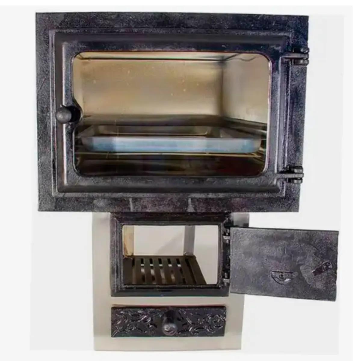 Forno a lenha em aço inox porta de ferro com vidro temperado para embutir na alvenaria