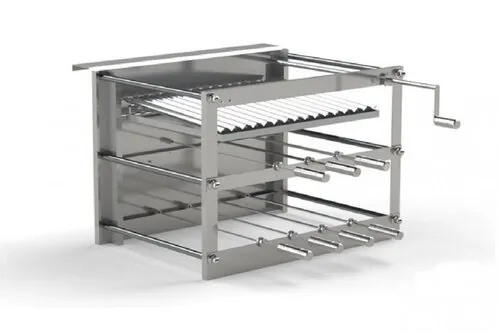 Churrasqueira em inox para embutir Tecnogrill 7 espetos rotativos e grelha manual