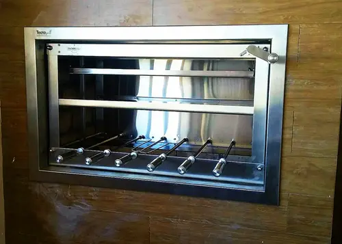Churrasqueira inox tecnogrill 6 espetos rotativos e grelha manual