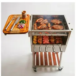 Churrasqueira móvel em inox Tecnogrill equipada com grelha manual