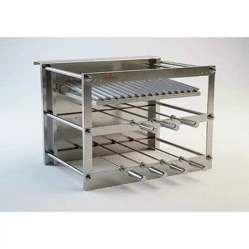 Churrasqueira Residencial Tradicional a Carvão em Inox com 7 Espetos Rotativos, Embutida e Sob Medida - Tecnogrill