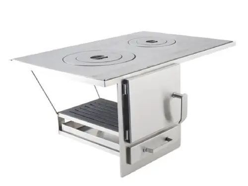 Fogão a lenha de embutir na alvenaria chapa 02 81x 51 frente inox