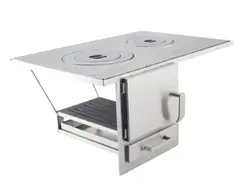 Fogão a lenha de embutir na alvenaria chapa 02 81x 51 frente inox